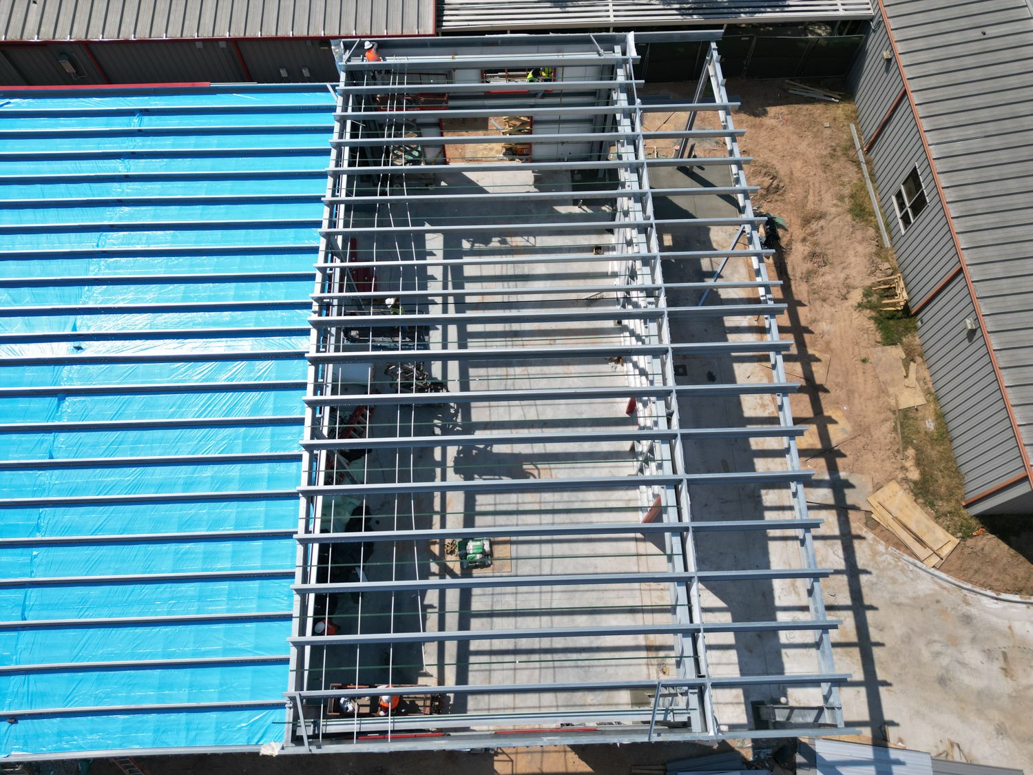 educational-building-columbus-tx-erection-Aerial-View-Roof Closeup
